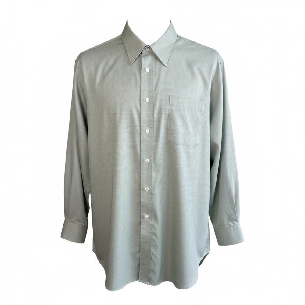 Joseph & Feiss Dress Shirt Woven Green White No Iron Size 17.5 32-33